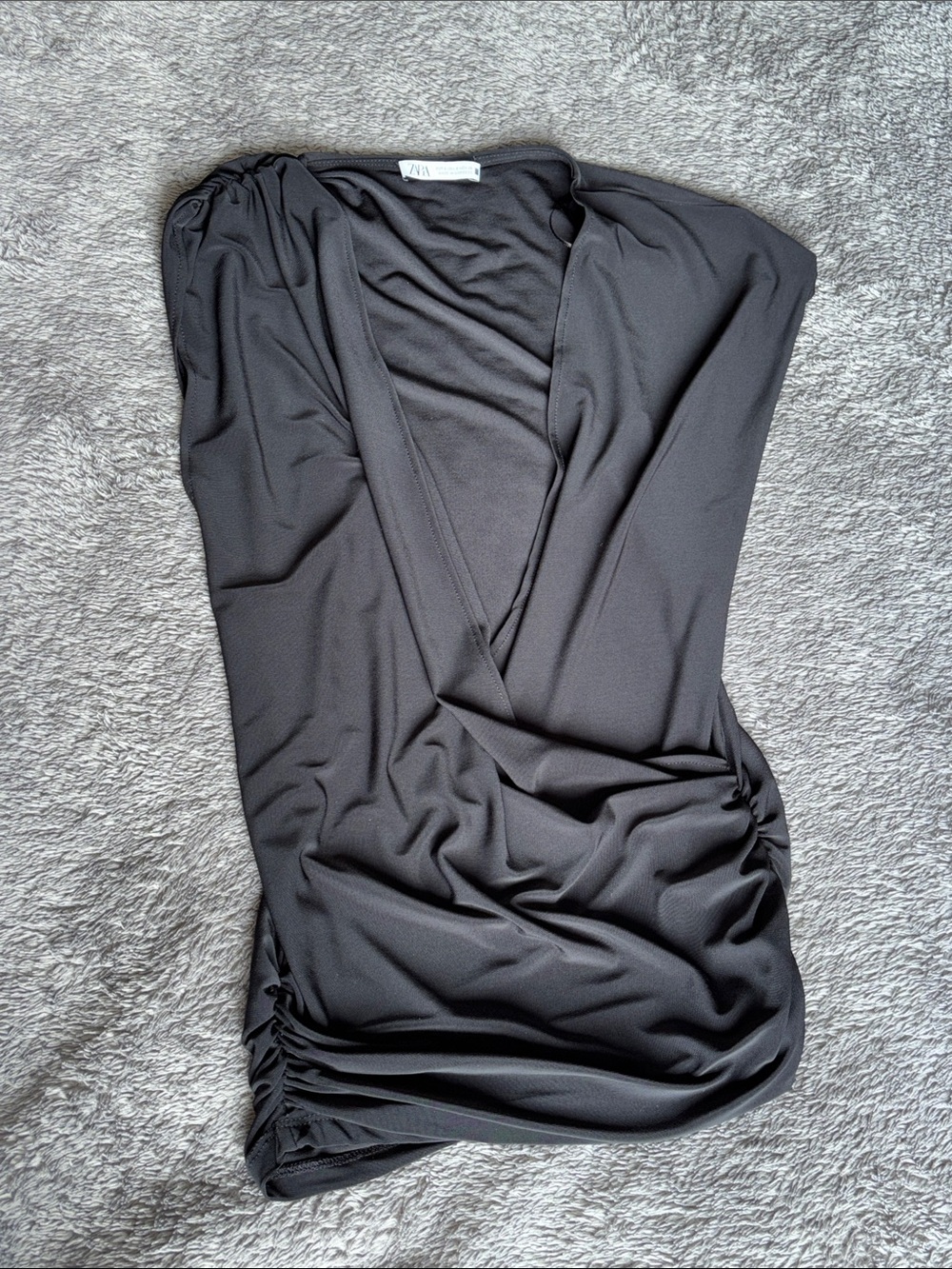 Zara Black Ruched V-Neck Wrap Top